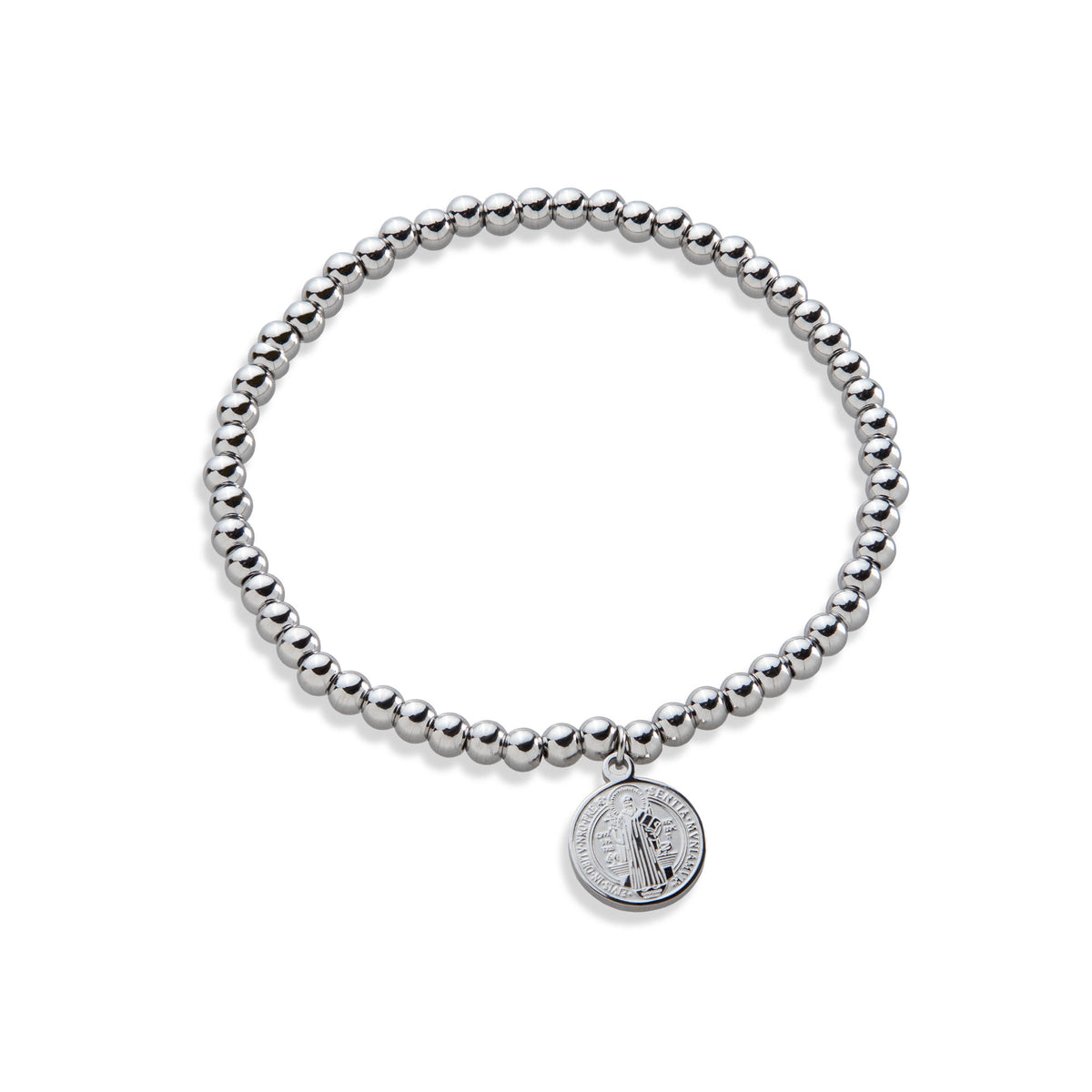 Pulsera ajustable balines 4mm con Medalla colgante San Benito 12mm