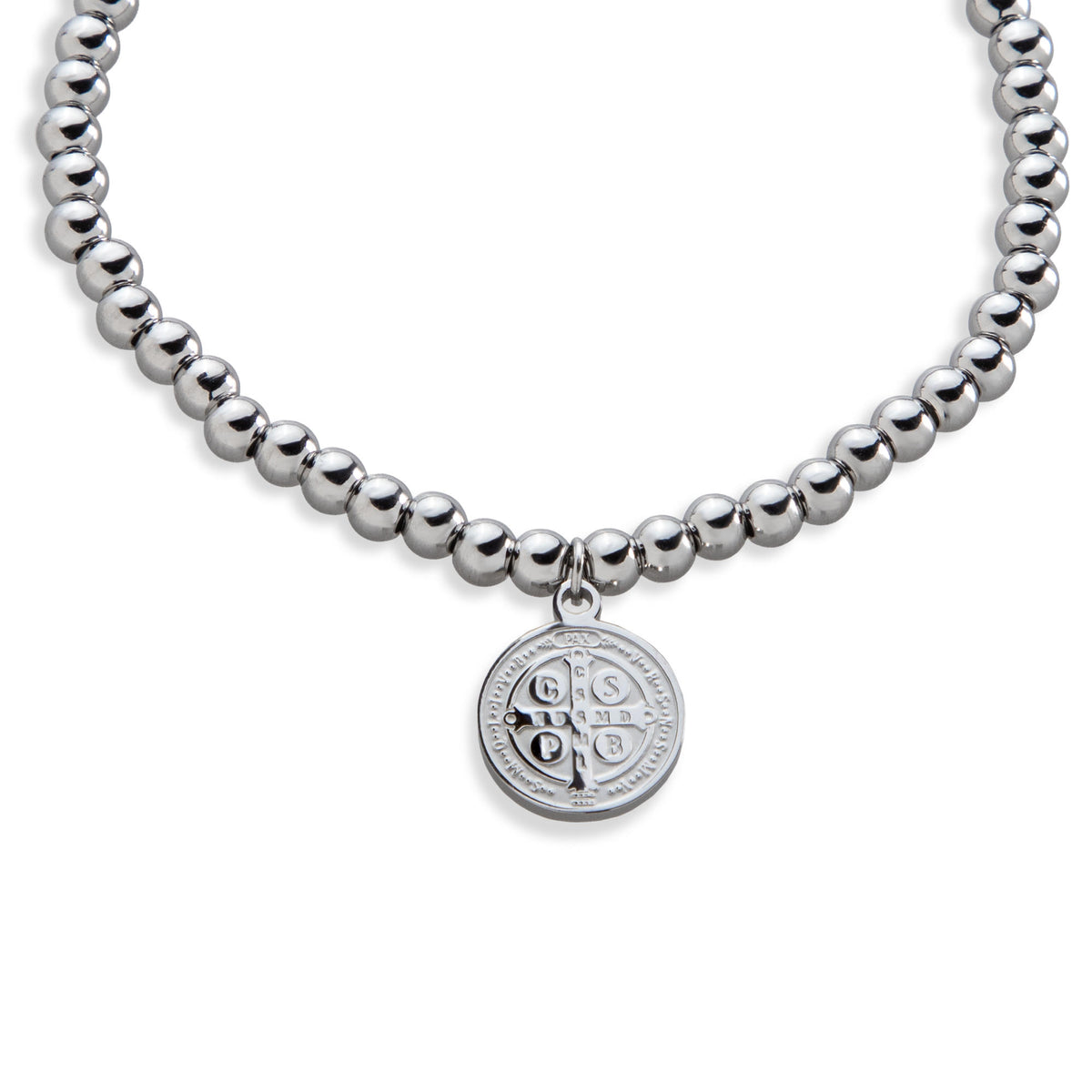Pulsera ajustable balines 4mm con Medalla colgante San Benito 12mm