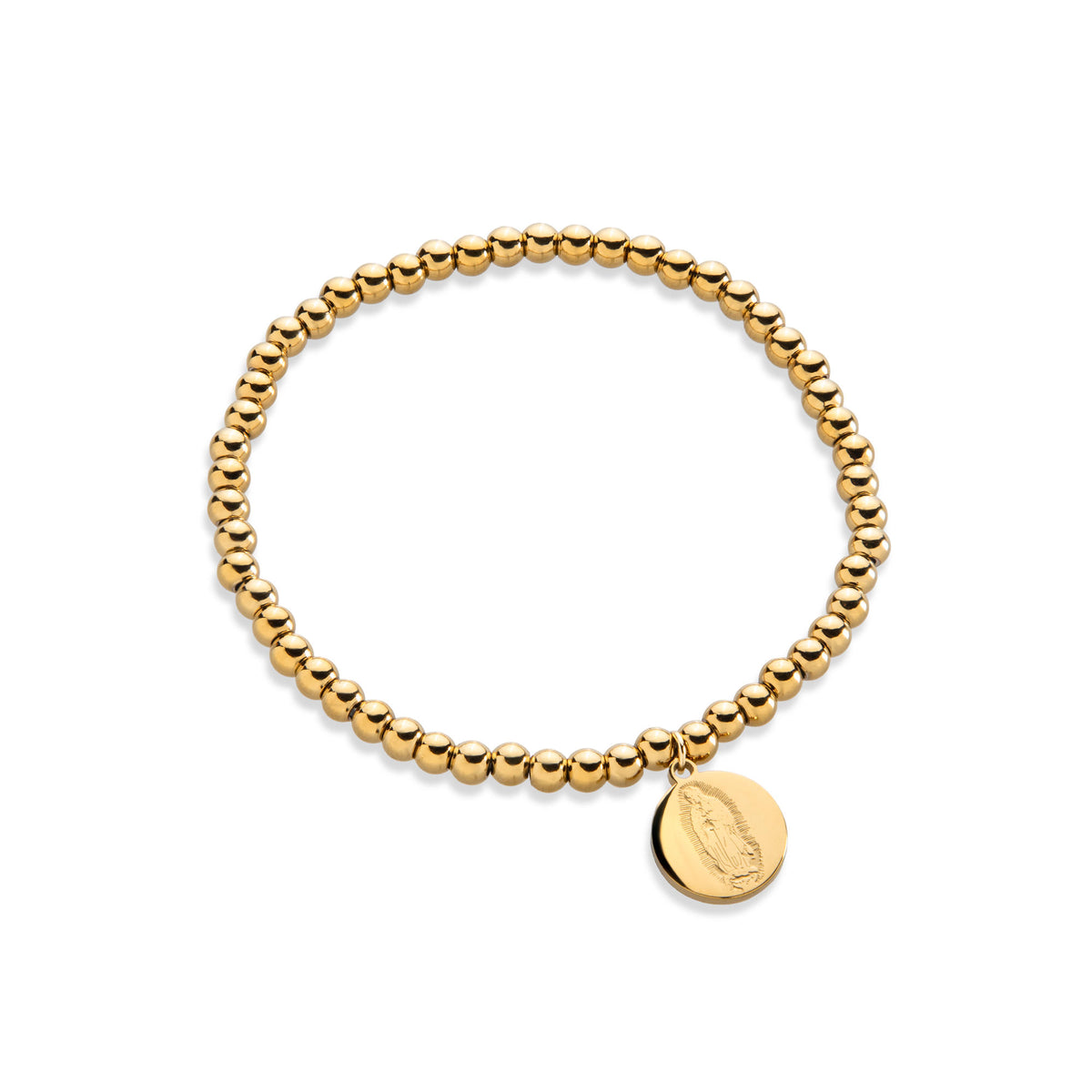 Pulsera ajustable balines 4mm con Medalla colgante lisa Virgen de Guadalupe 12mm