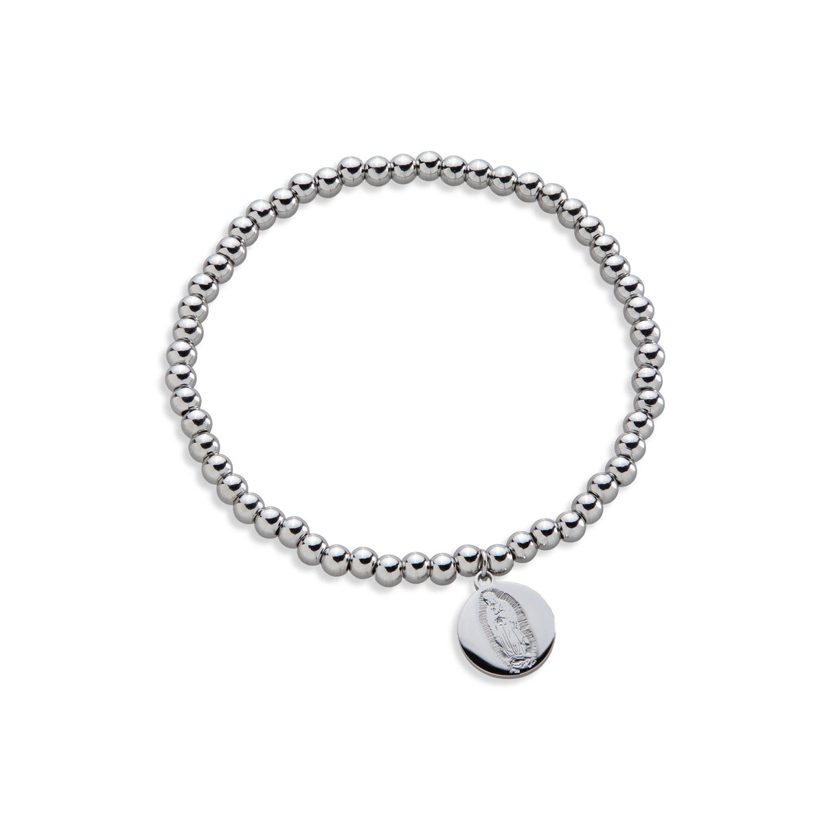 Pulsera ajustable balines 4mm con Medalla colgante lisa Virgen de Guadalupe 12mm