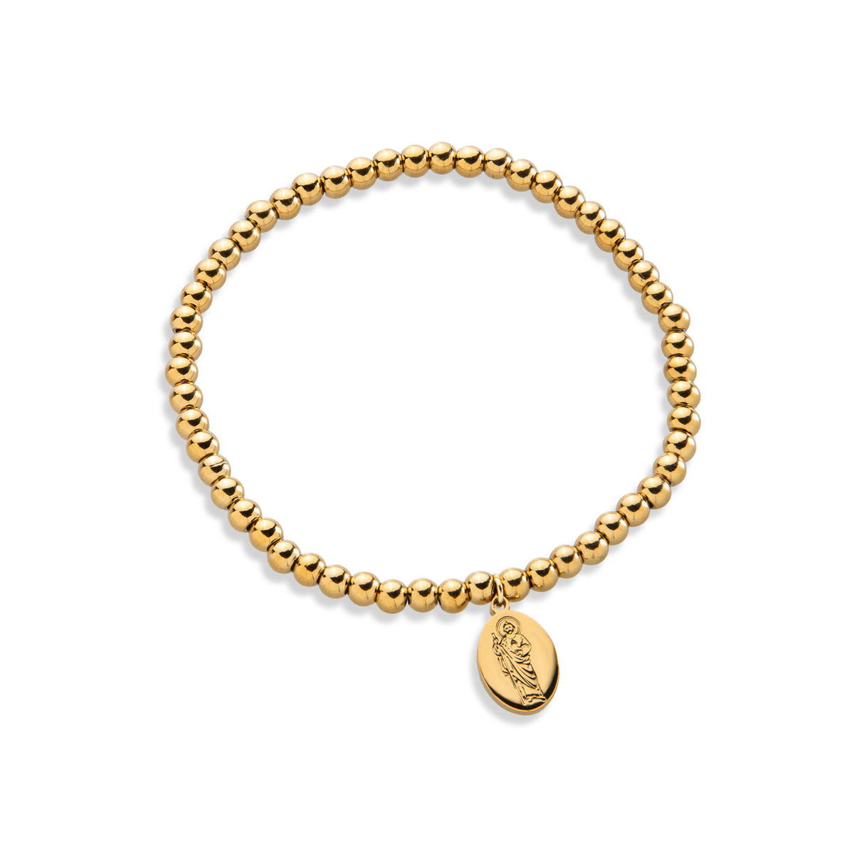 Pulsera ajustable balines 4mm con Medalla colgante oval lisa San Judas Tadeo 12mm