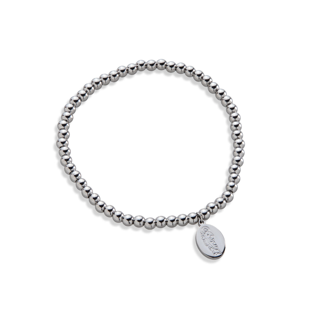 Pulsera ajustable balines 4mm con Medalla colgante oval lisa San Judas Tadeo 12mm
