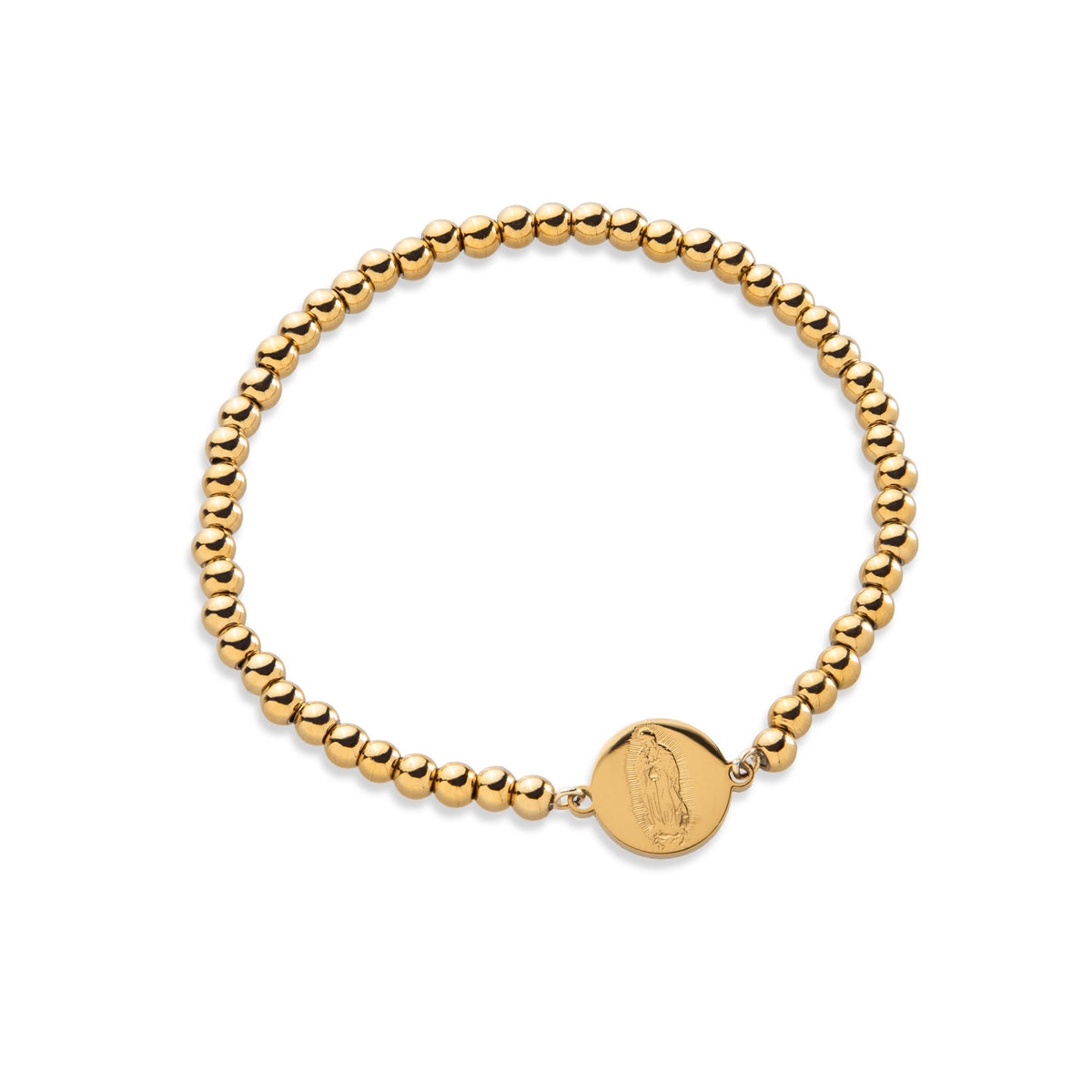 Pulsera ajustable balines 4mm con Medalla lisa Virgen de Guadalupe 12mm