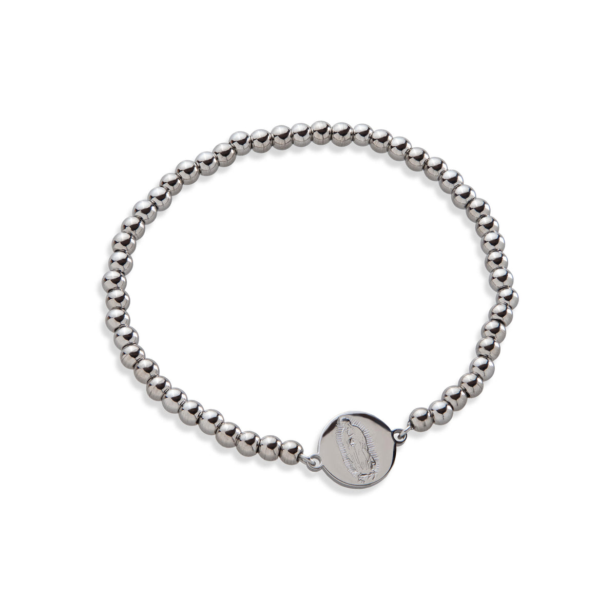 Pulsera ajustable balines 4mm con Medalla lisa Virgen de Guadalupe 12mm