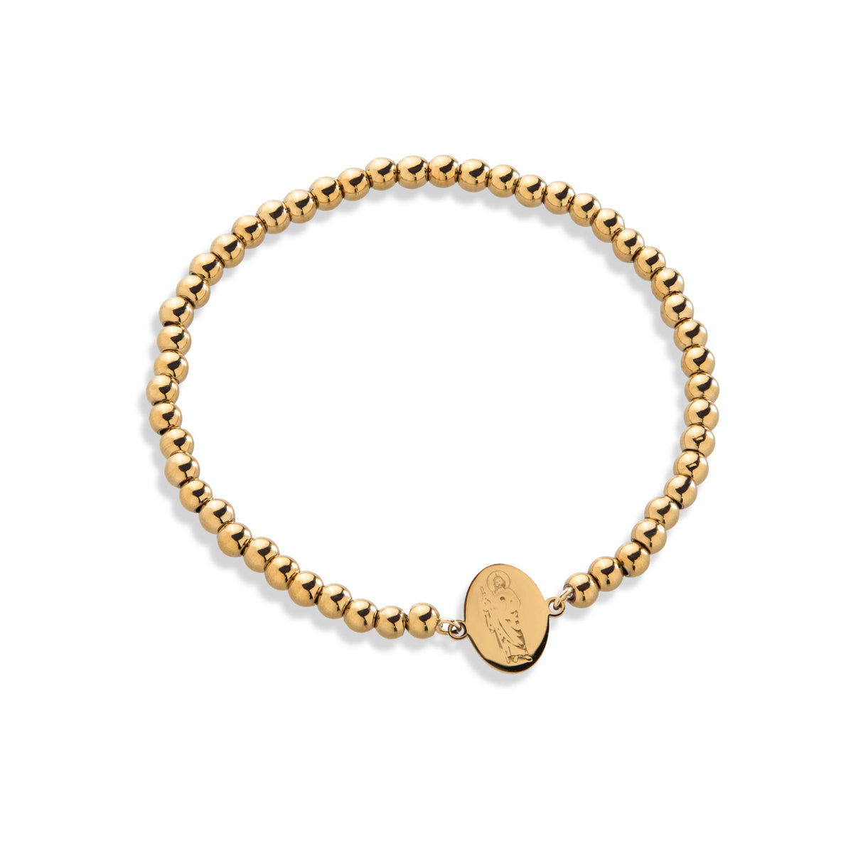 Pulsera ajustable balines 4mm con Medalla oval lisa San Judas Tadeo 12mm