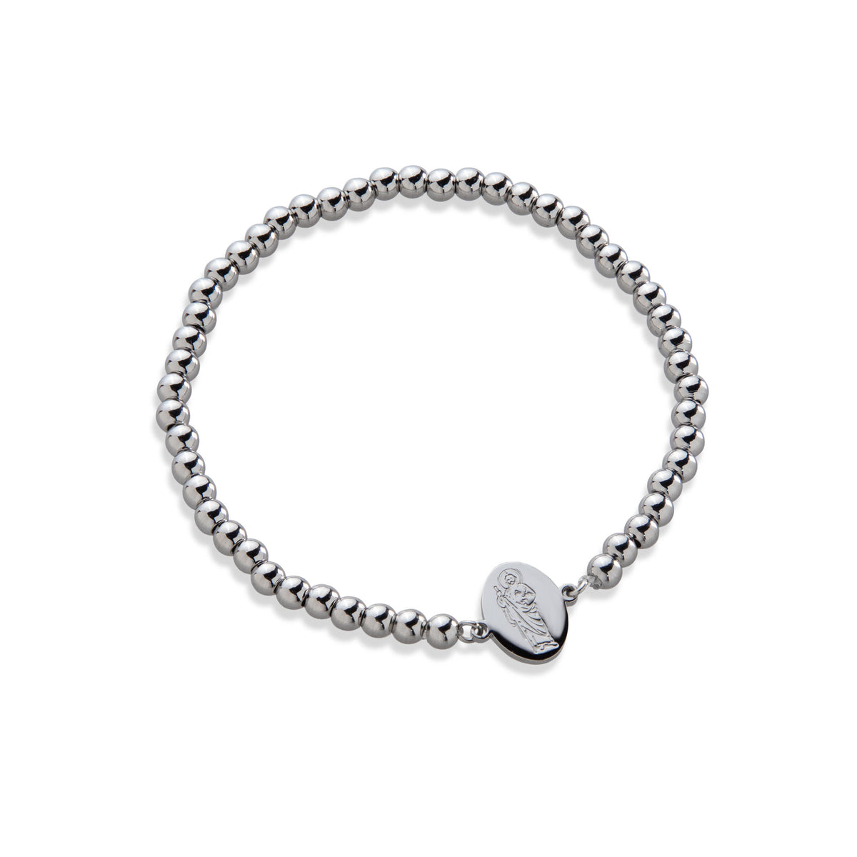 Pulsera ajustable balines 4mm con Medalla oval lisa San Judas Tadeo 12mm