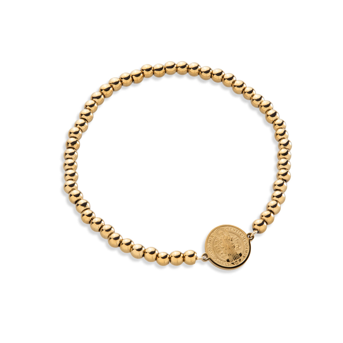 Pulsera ajustable balines 4mm con Medalla San Benito 12mm