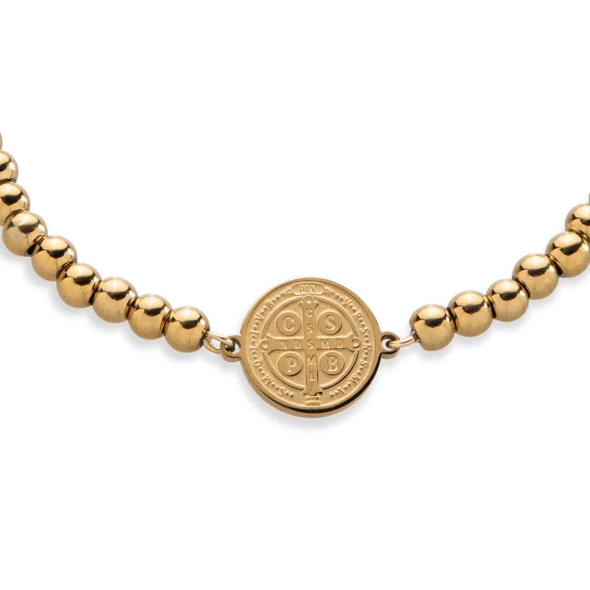 Pulsera ajustable balines 4mm con Medalla San Benito 12mm
