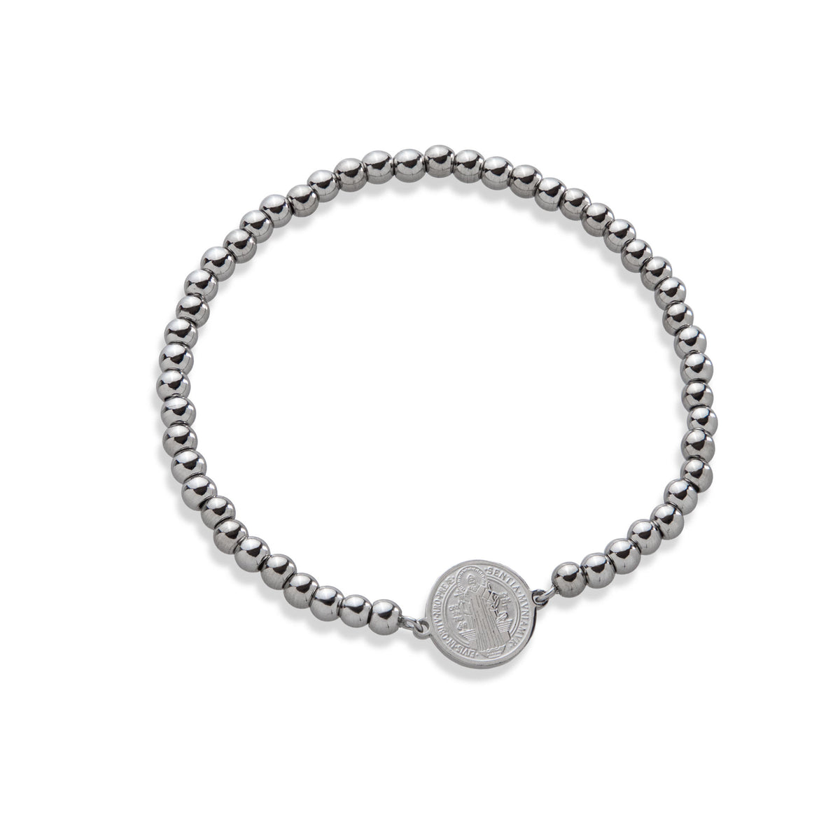 Pulsera ajustable balines 4mm con Medalla San Benito 12mm