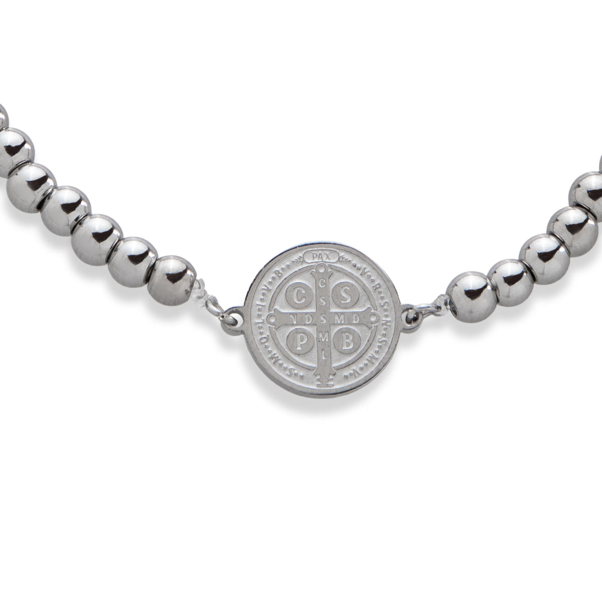Pulsera ajustable balines 4mm con Medalla San Benito 12mm