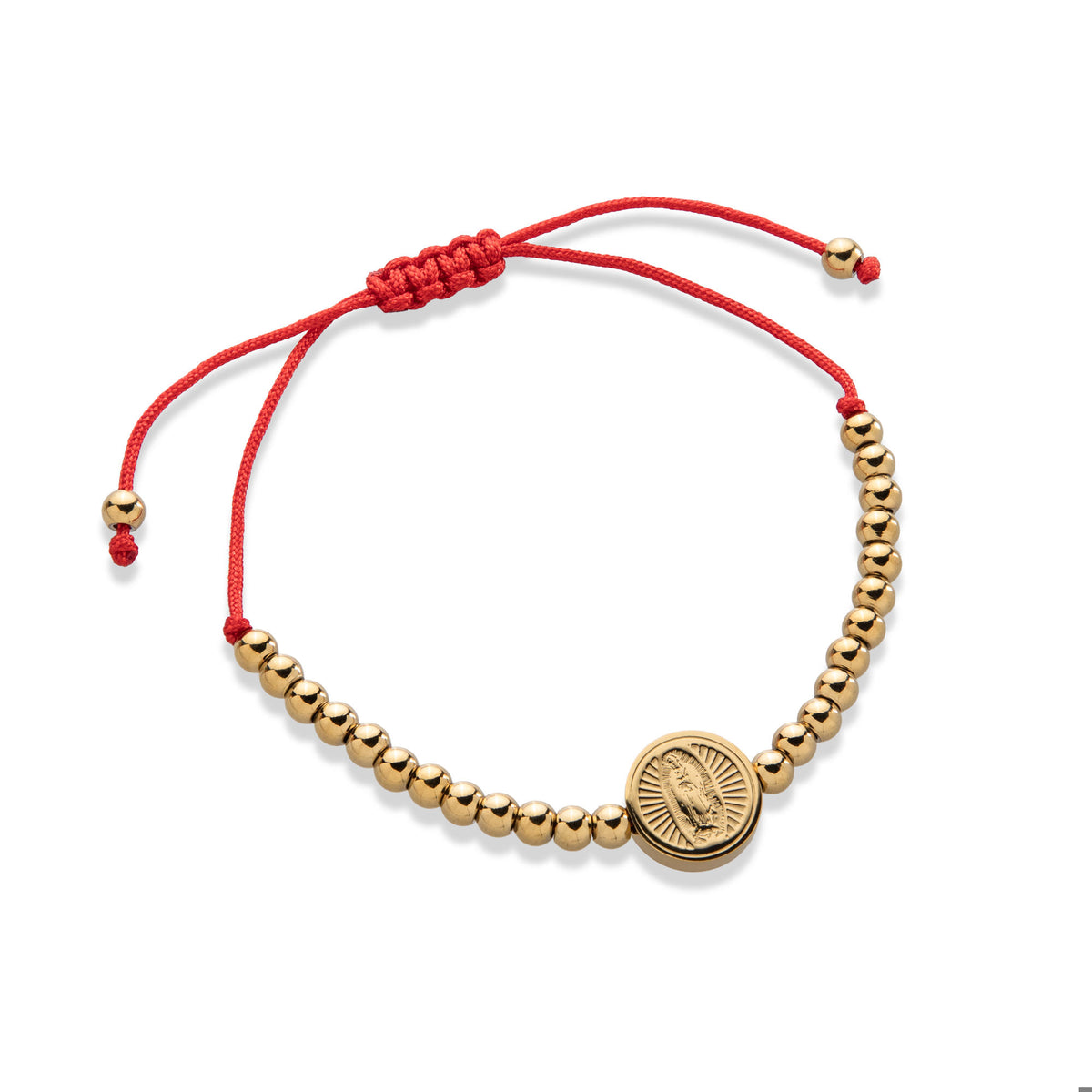 Pulsera ajustable hilo y balines 4mm con Medalla Virgen de Guadalupe 12mm