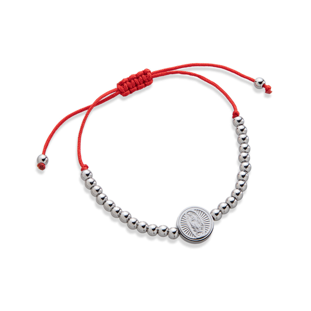Pulsera ajustable hilo y balines 4mm con Medalla Virgen de Guadalupe 12mm