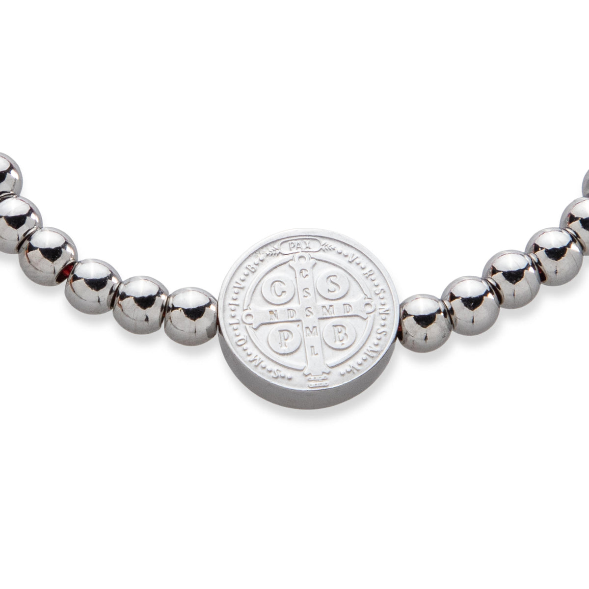 Pulsera ajustable hilo y balines 4mm con Medalla de San Benito 12mm