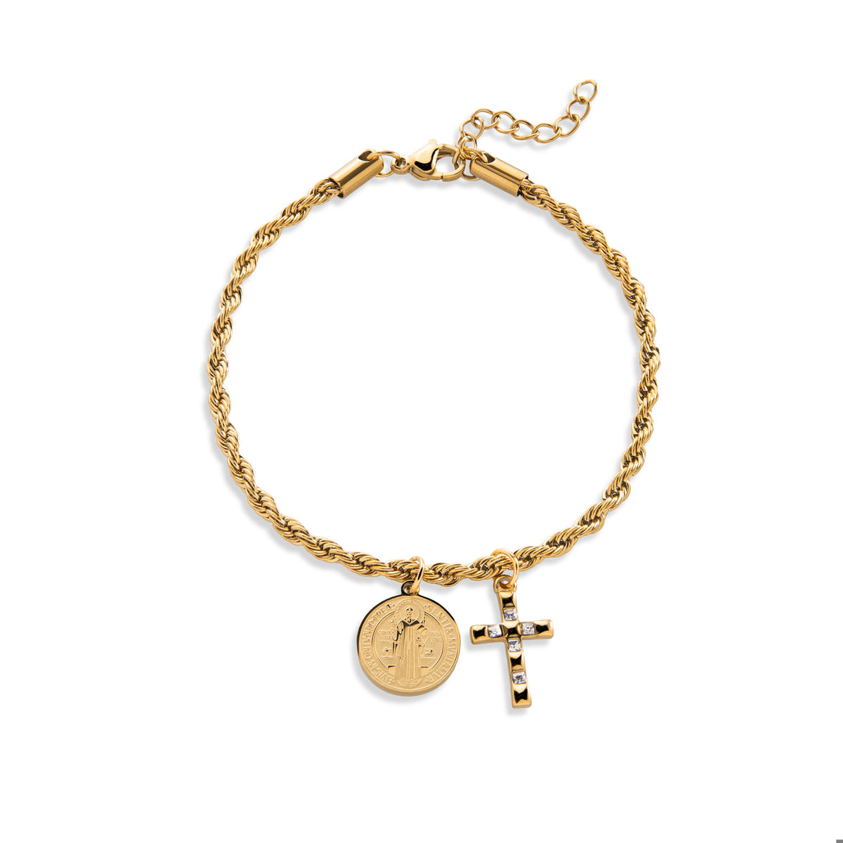 Pulsera torsal Cruz y San Benito colgantes 18-20cm