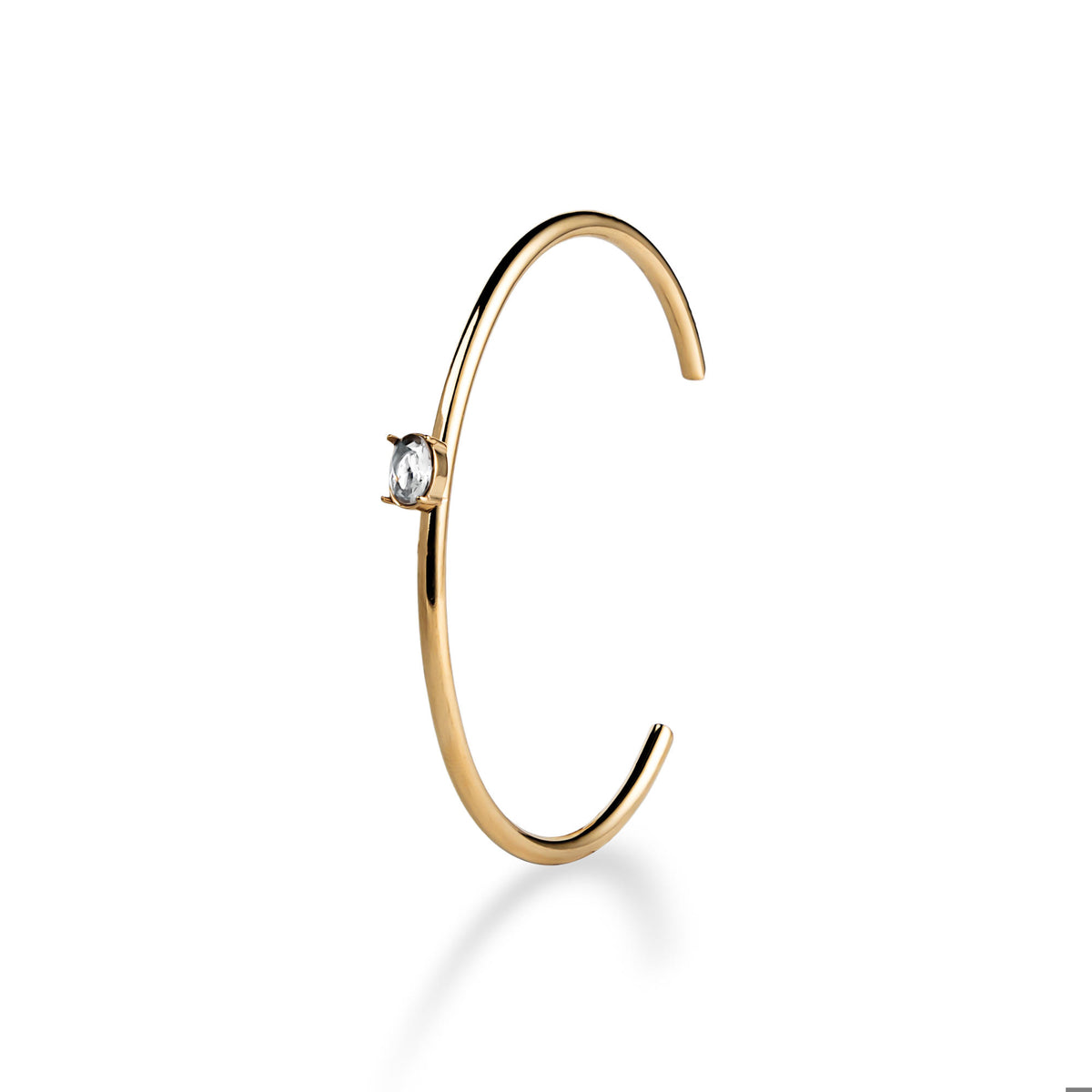 Brazalete tubular liso con cristal biselado ovalado 6.5cm