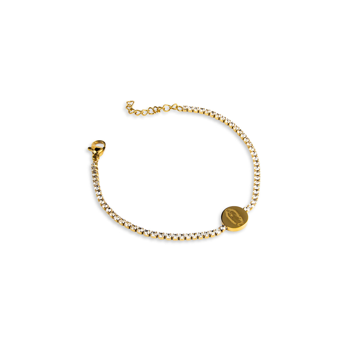 Pulsera de tenis con cristales Medalla Virgen de Guadalupe 17-20cm
