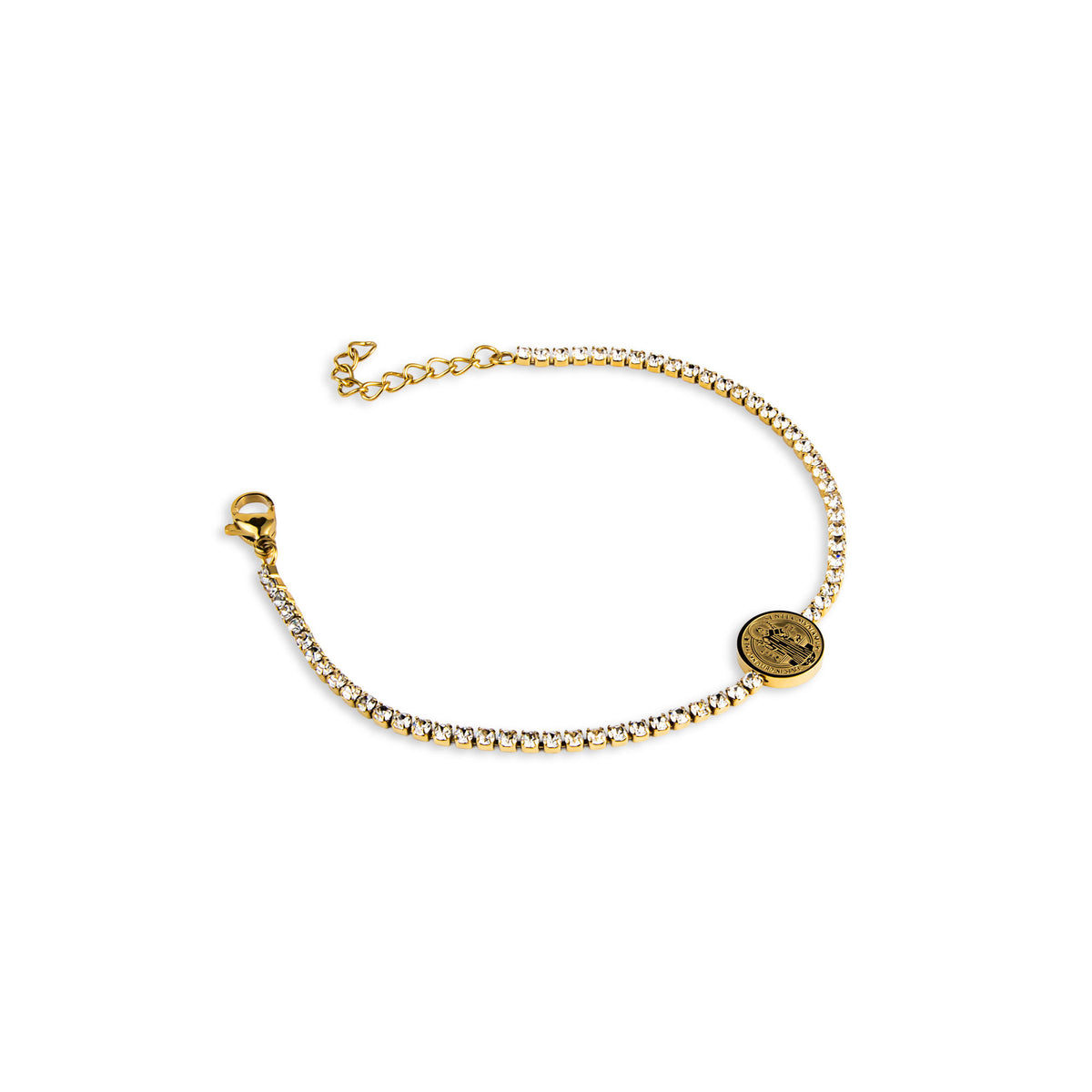 Pulsera de tenis con cristales Medalla San Benito 17-20cm
