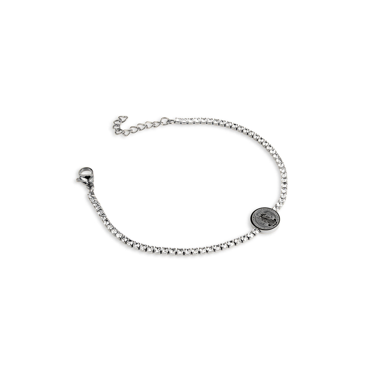 Pulsera de tenis con cristales Medalla San Benito 17-20cm