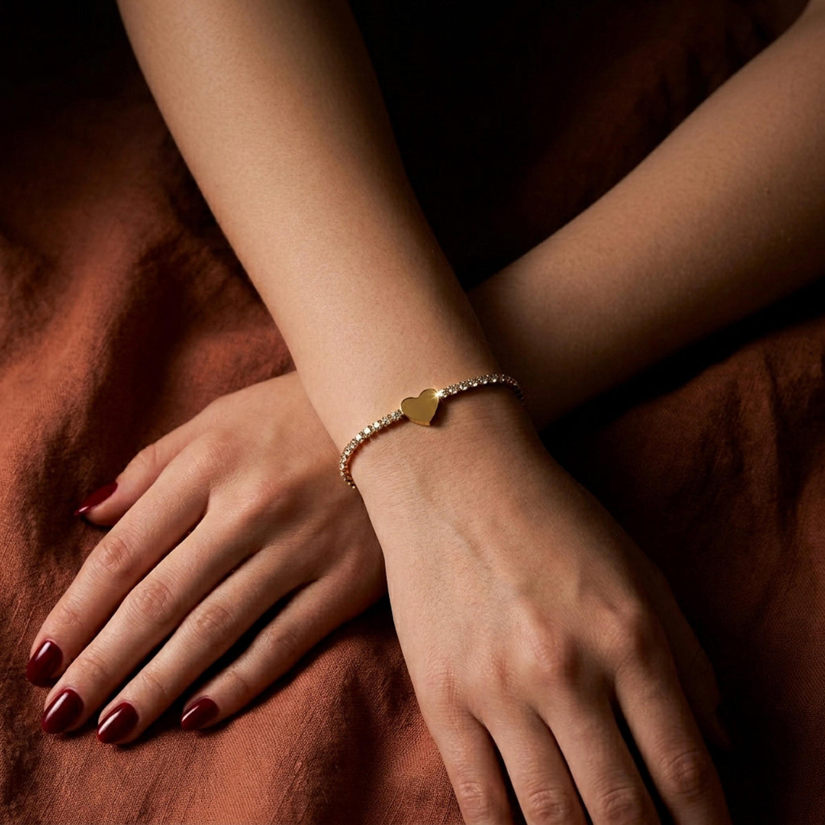 Pulsera de tenis con cristales corazon liso 17-20cm