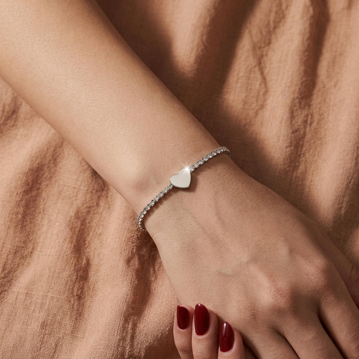 Pulsera de tenis con cristales corazon liso 17-20cm