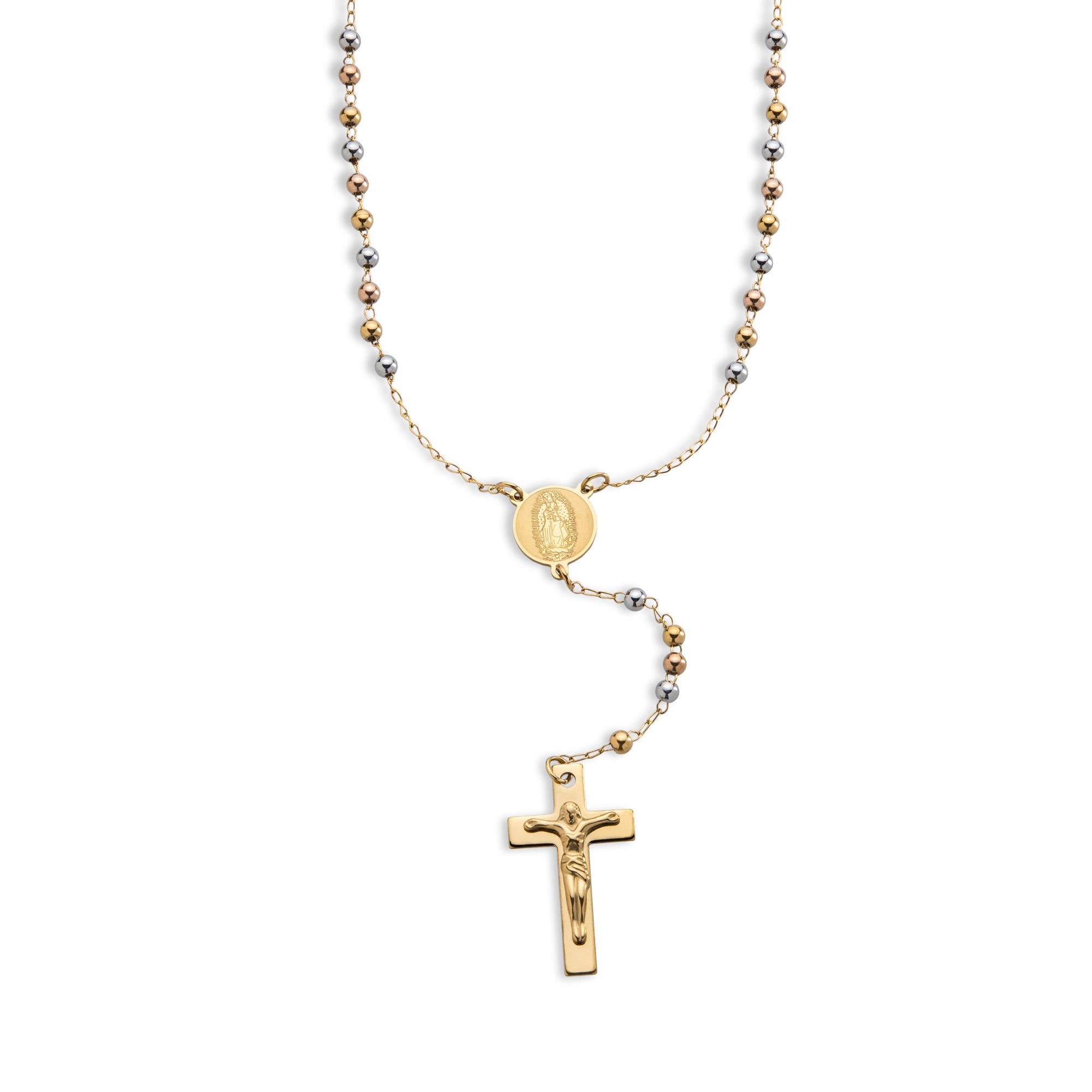 Rosario balin liso Virgen de Guadalupe Crucifijo colgante 67cm