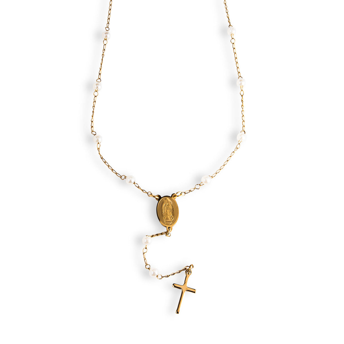 Rosario con perlas Medalla Virgen de Guadalupe y Crucifijo 50cm