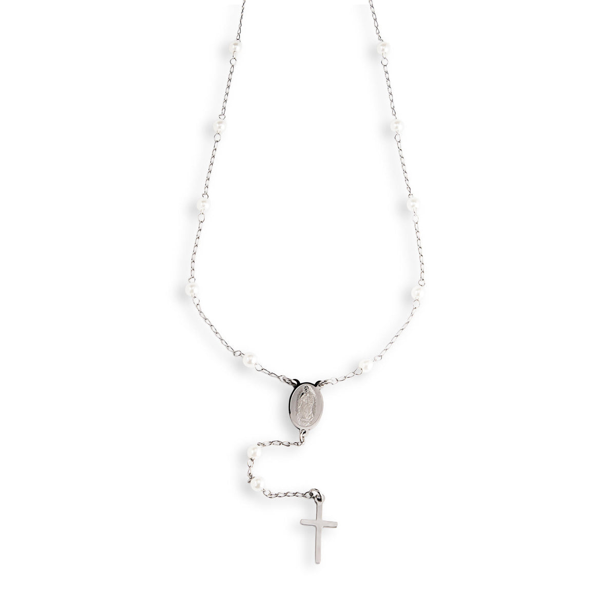 Rosario con perlas Medalla Virgen de Guadalupe y Crucifijo 50cm