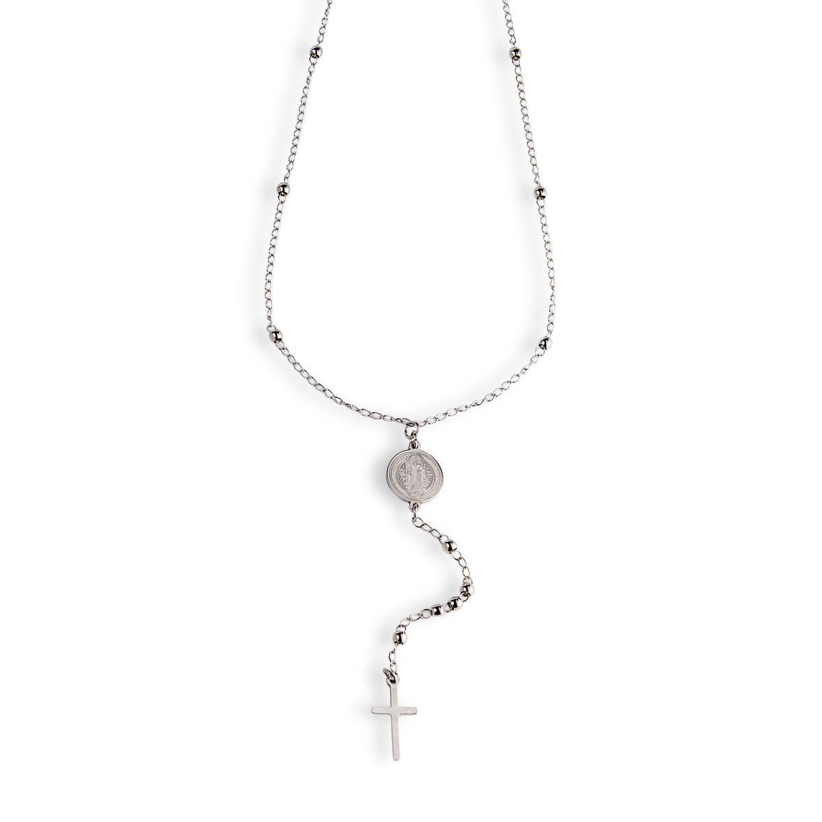 Rosario balin liso Medalla San Benito y Crucifijo 50cm