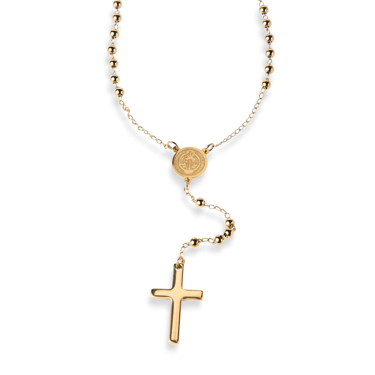 Rosario balin liso con Medalla de San Benito y Cruz lisa 67cm