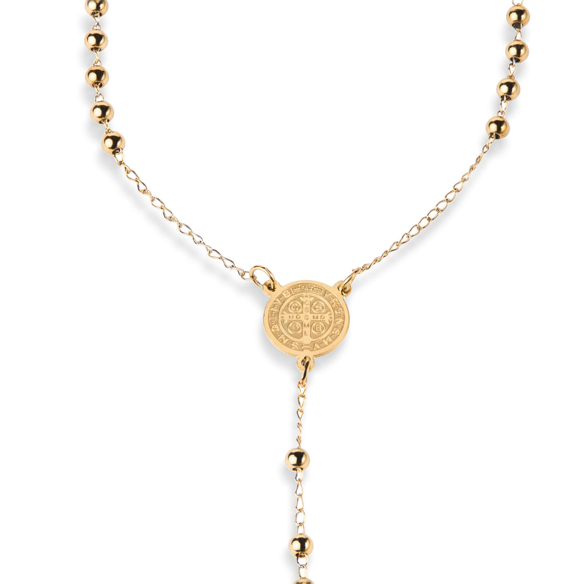 Rosario balin liso con Medalla de San Benito y Cruz lisa 67cm