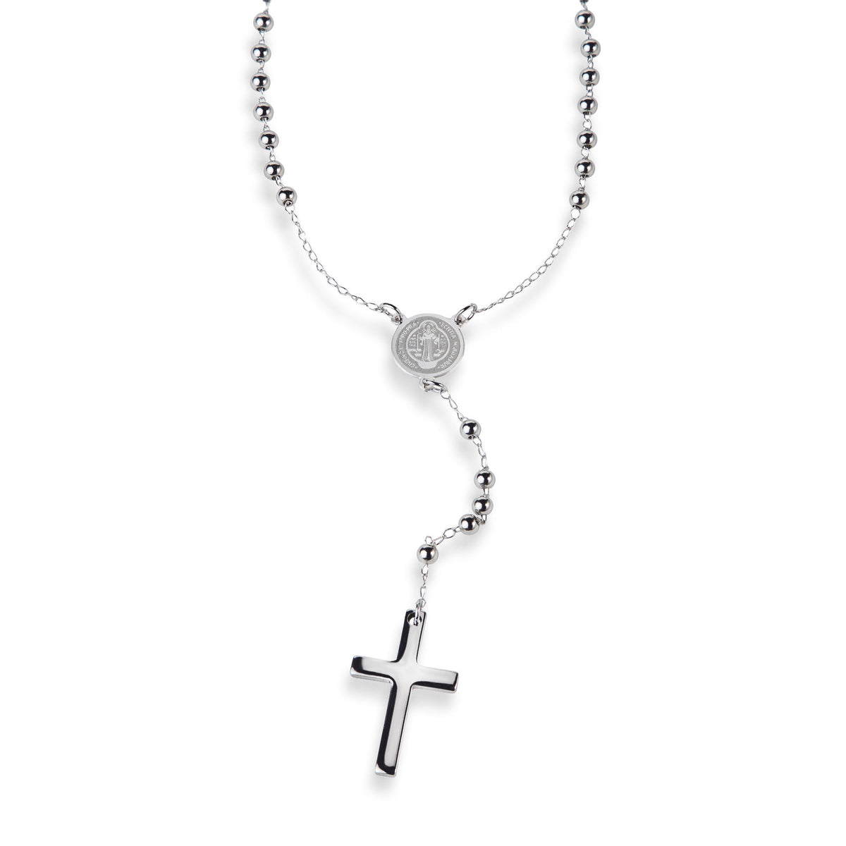 Rosario balin liso con Medalla de San Benito y Cruz lisa 67cm