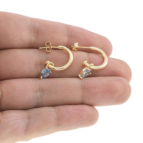 Arracada tubular con circonia gota azul colgante 18mm