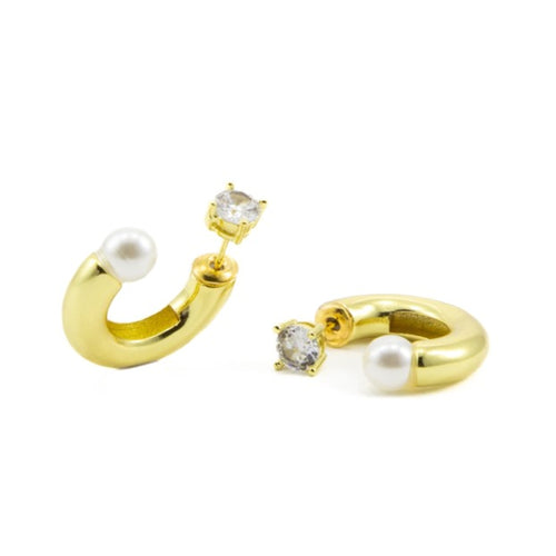 Arete tubular con perla y circonia 20mm