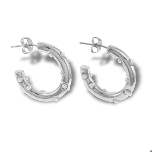 Arracada tubular con perlas sinteticas 22mm