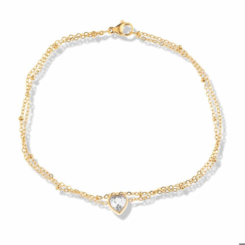 Tobillera doble corazon con cristal 23cm