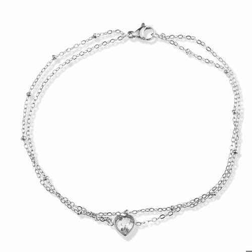 Tobillera doble corazon con cristal 23cm