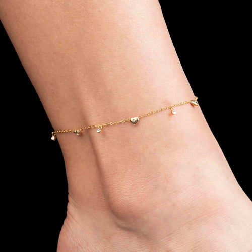 Tobillera corazones colgantes de cristal 23cm