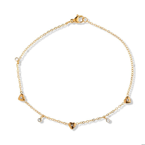 Tobillera corazones colgantes de cristal 23cm