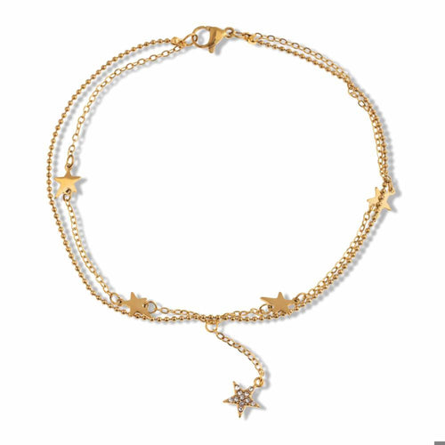 Tobillera doble estrellas y cristales 23cm