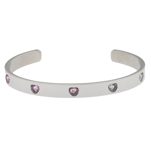 Brazalete Ajustable Liso y Circonia Corazon Rosa 7MM PLATEADO