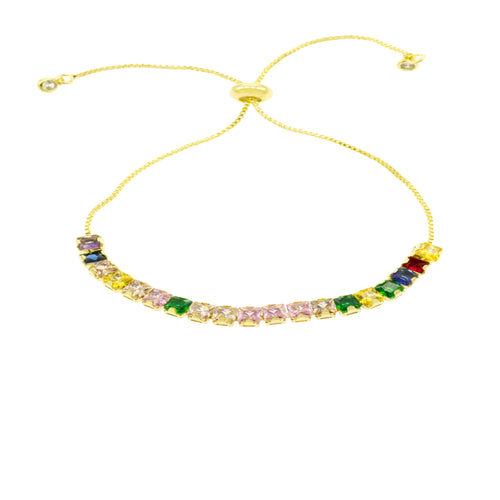 Pulsera Ajustable con Circonia Cuadrada Multicolor 4MM