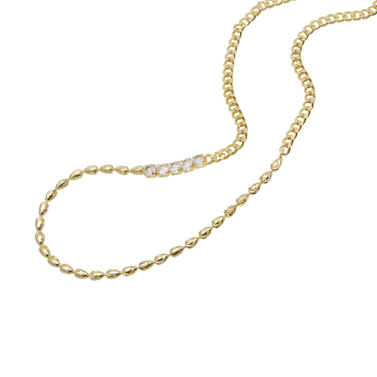 Cadena barbada con circonias y eslabon diamantado 43-48cm