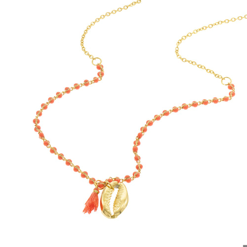 Collar de pasta coral con concha de mar 45-50cm