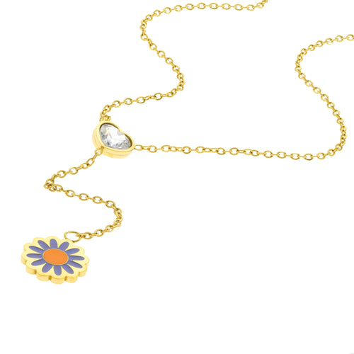 Corbatín con cristal corazon y flor esmaltada 45cm