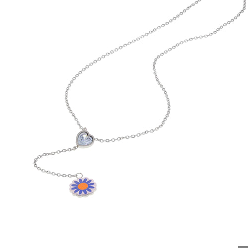 Corbatín con cristal corazon y flor esmaltada 45cm