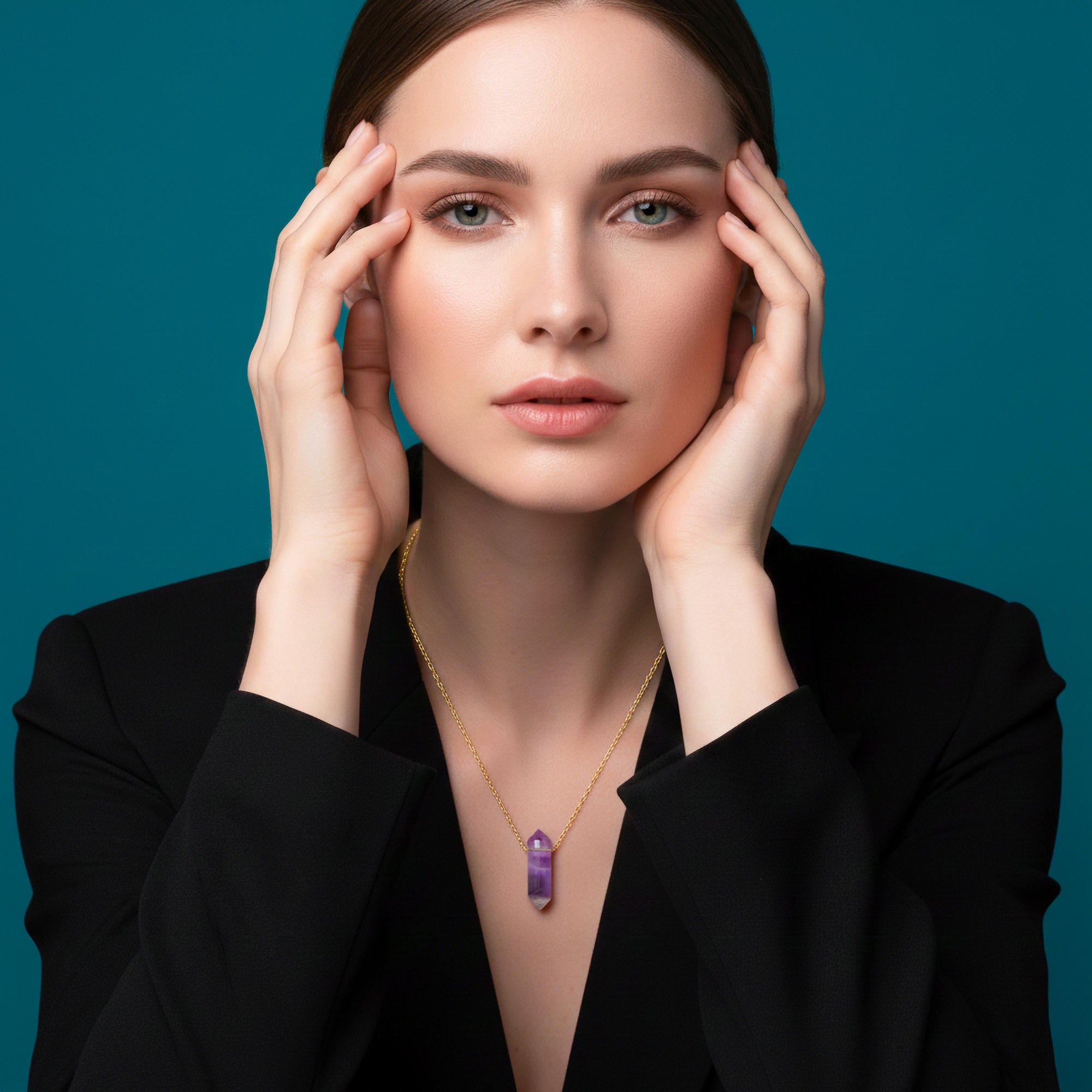 Collar piedra hexagonal amatista 45cm