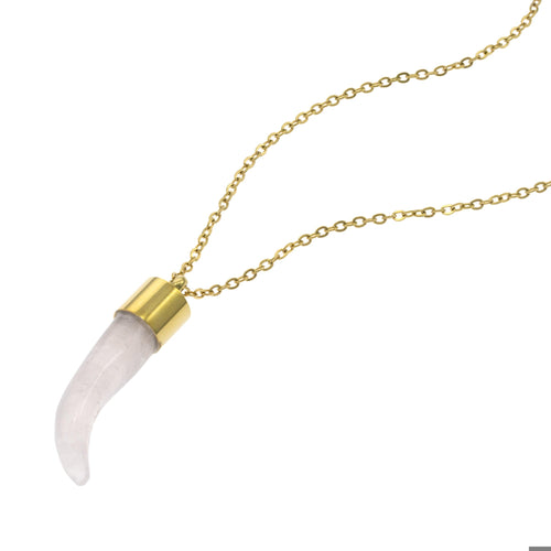 Collar cuarzo rosa colmillo 50cm