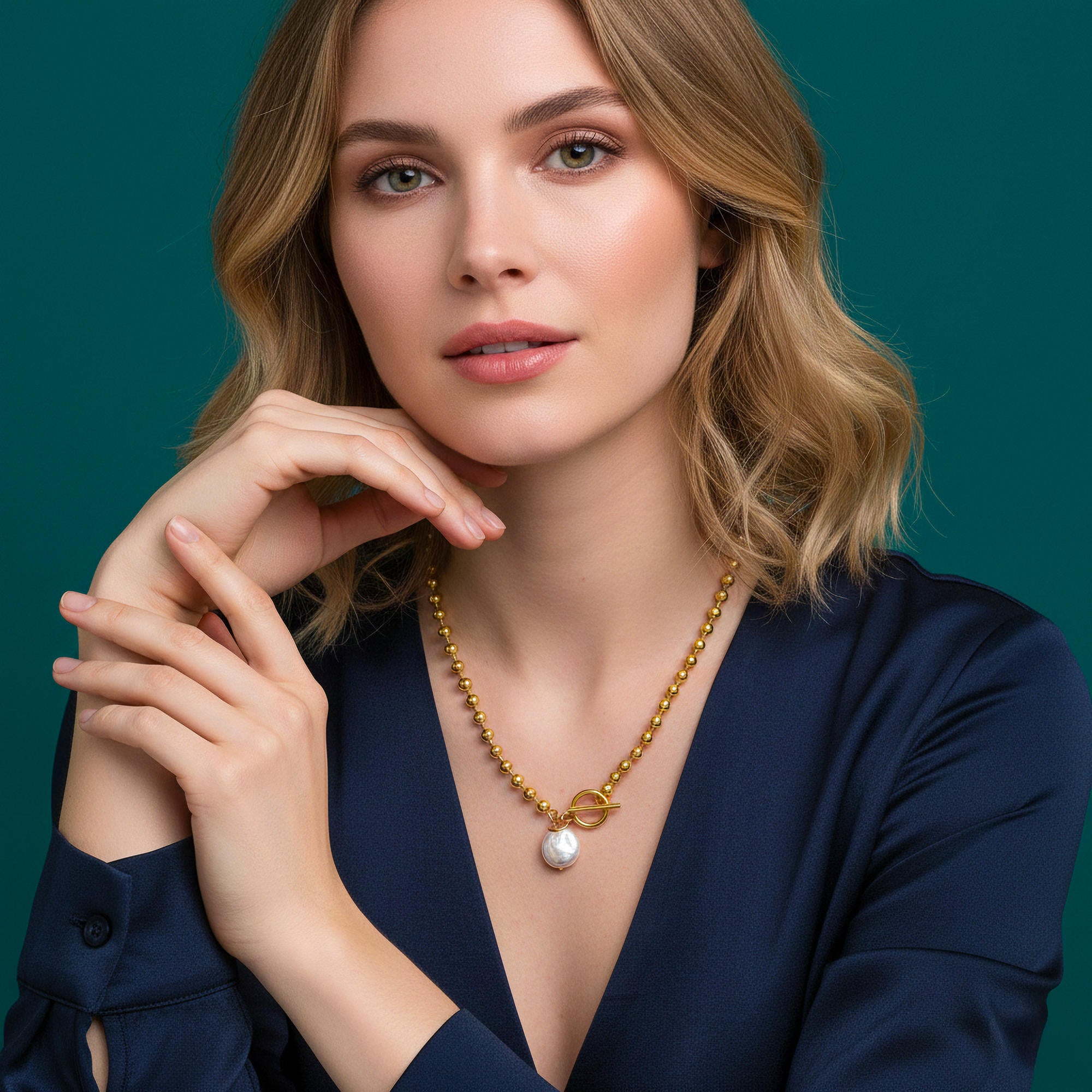 Collar balines broche t y concha 54cm