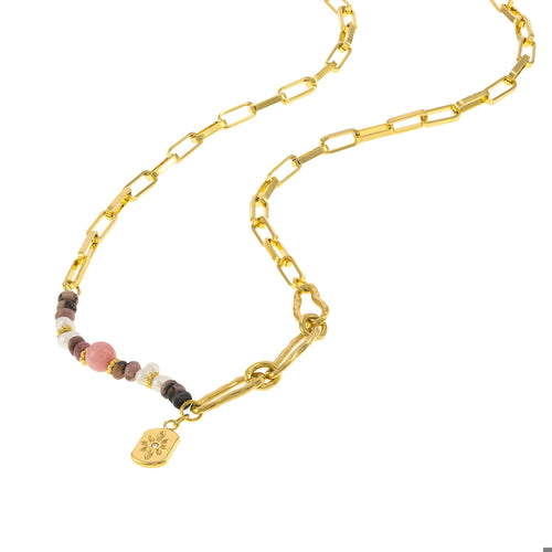 Collar con piedra multicolor plaquita colgante 45cm