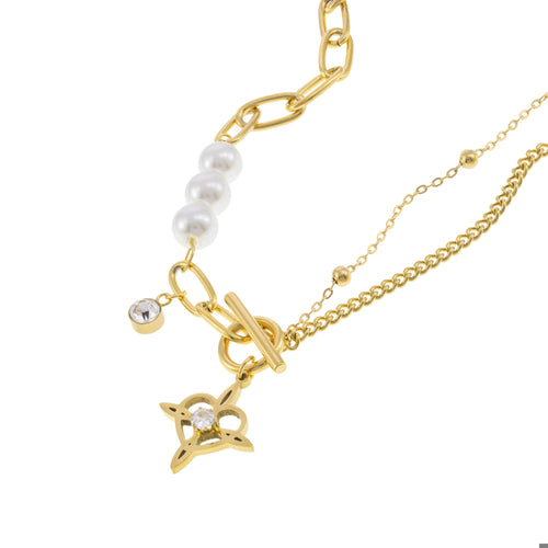 Collar doble estilo perlas broche t 44cm